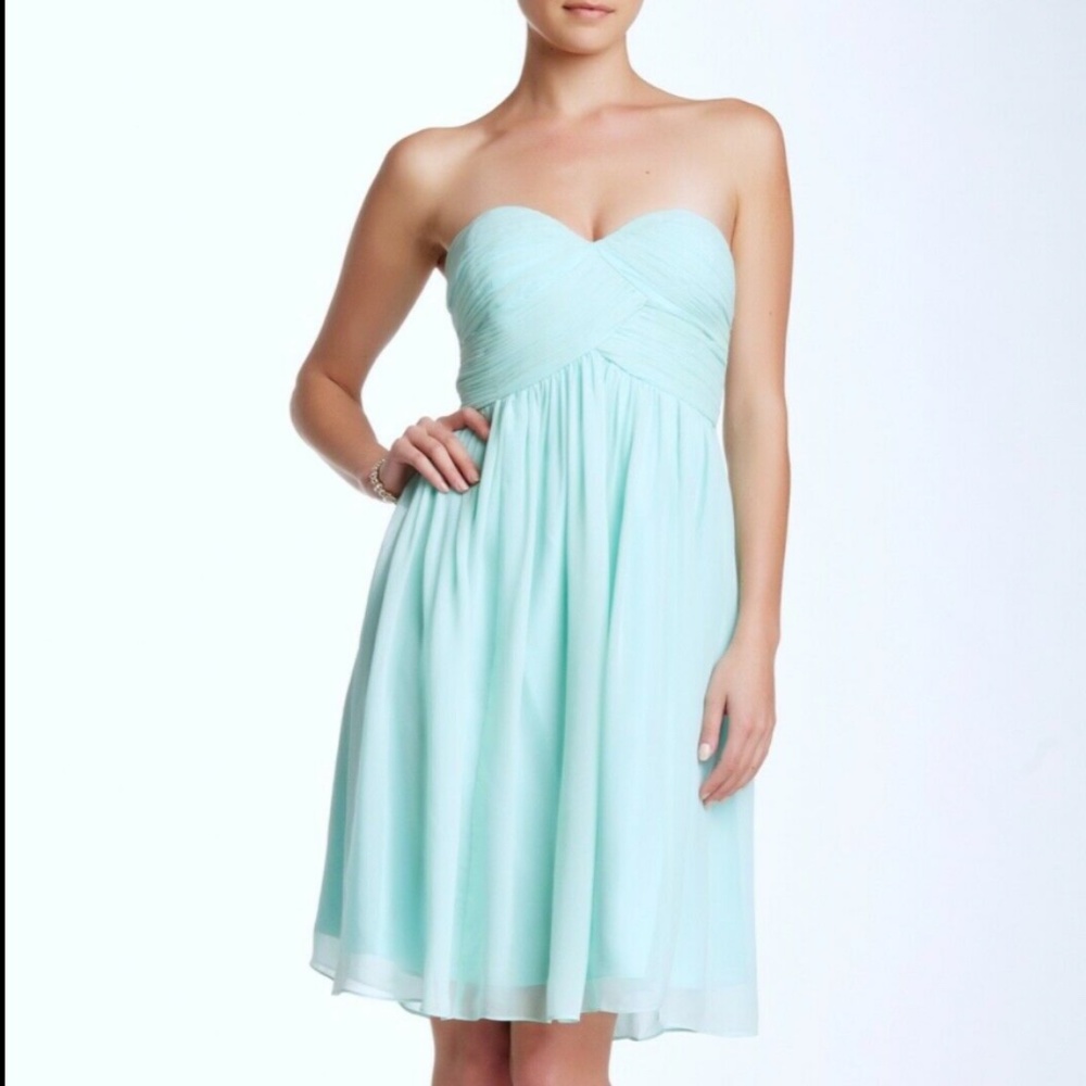NEW Donna Morgan [SZ 8‎ ] Morgan Strapless Silk Chiffon Dress in Angel Blue